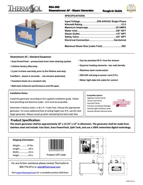 ThermaSol Shower Steam Generator SSA-395