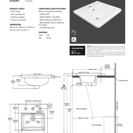 Foremost Russo 4464BPX Lavatory Drop-In Sink White
