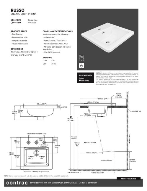 Foremost Russo 4464BPX Lavatory Drop-In Sink White