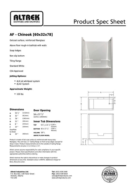 Maax AF-CHINOOK 60x32 Above Floor Tub with Left Drain in White