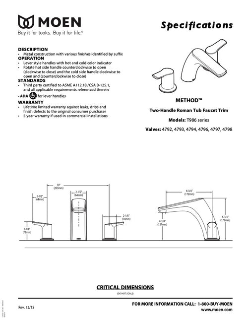 Moen Method Roman Bathtub Filler T986