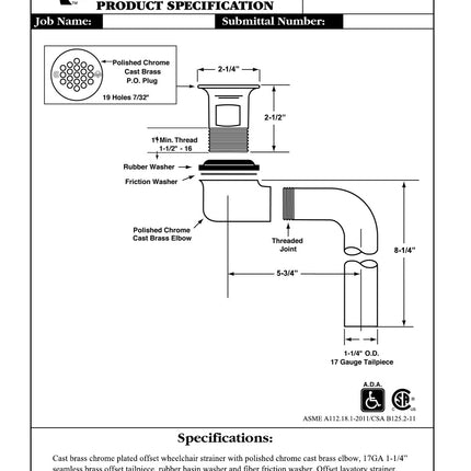 McGuire 155WC Offset Lavatory Sink Strainer
