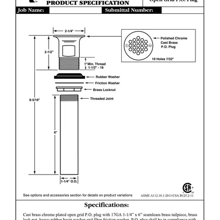 McGuire 155A 1-1/4 in. Brass Grid Drain in Chrome Plated