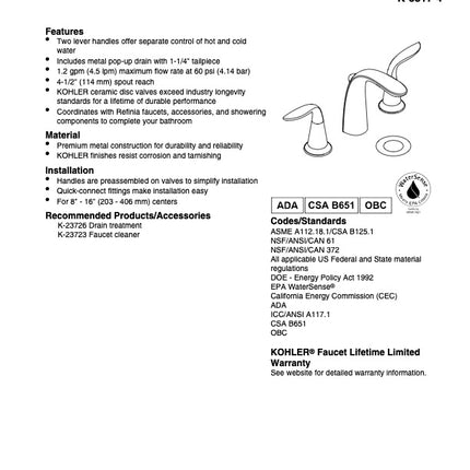 Kohler Refinia Lavatory Faucet Deck-Mount 5317-4-CP