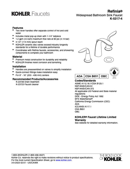 Kohler Refinia Lavatory Faucet Deck-Mount 5317-4-CP