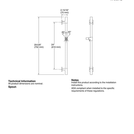 Kohler Awaken 98342-CP Shower Slide Bar in Polished Chrome