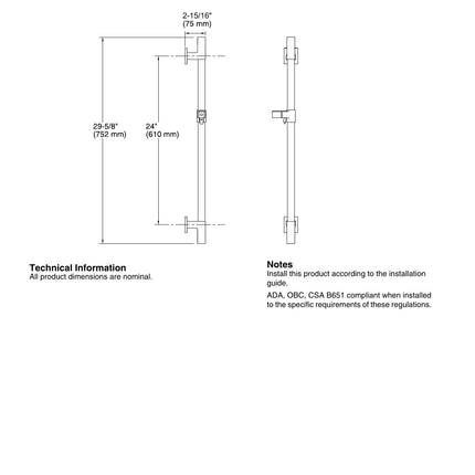 Kohler Awaken 98342-CP Shower Slide Bar in Polished Chrome