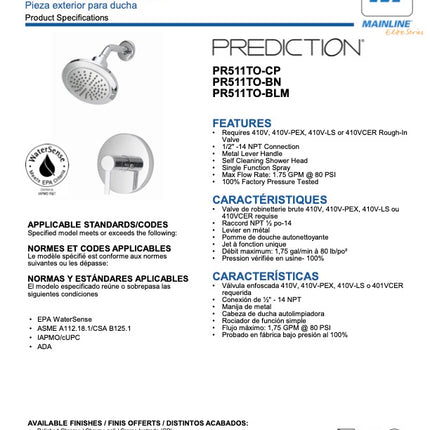 Mainline Prediction Shower Trim Chrome PR511TO-CP