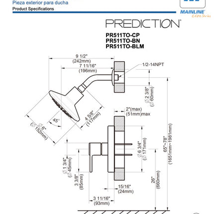 Mainline Prediction Shower Trim Chrome PR511TO-CP
