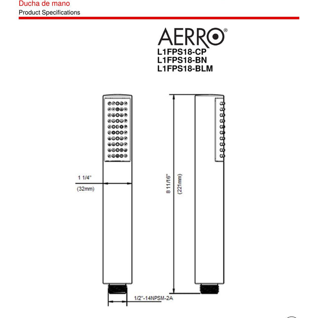 Luxart Aerro L1FPS18-CP Hand Shower in Polished Chrome