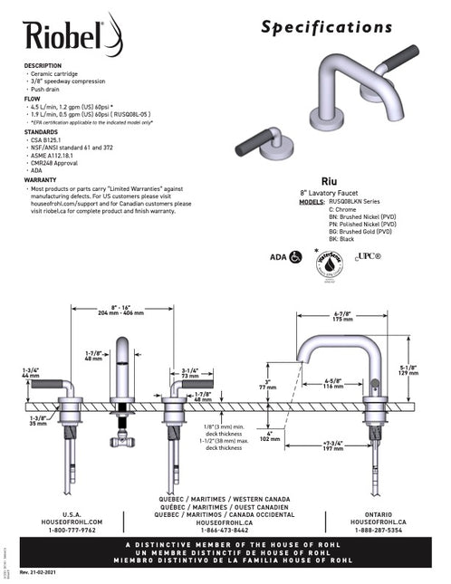 Riobel Riu Lavatory Faucet Brushed Nickel RUSQ08LKNBN