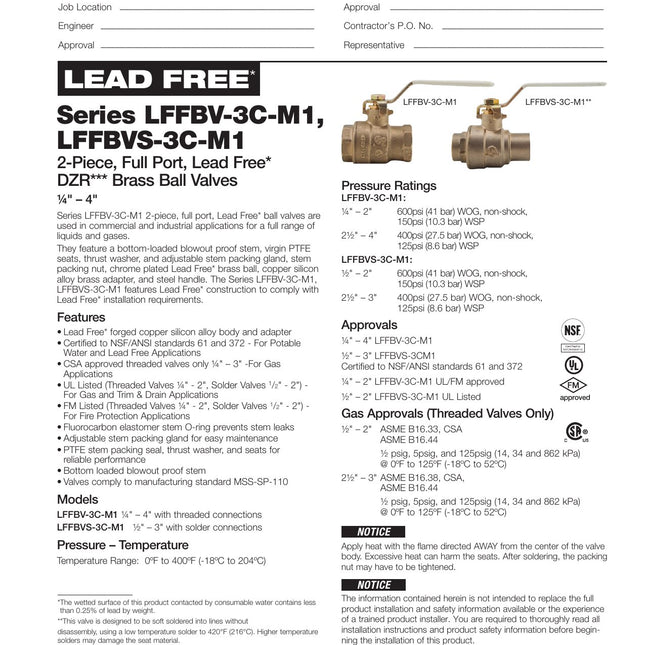 Watts 88005695 1-1/2 in. Brass Full Port Ball Valve