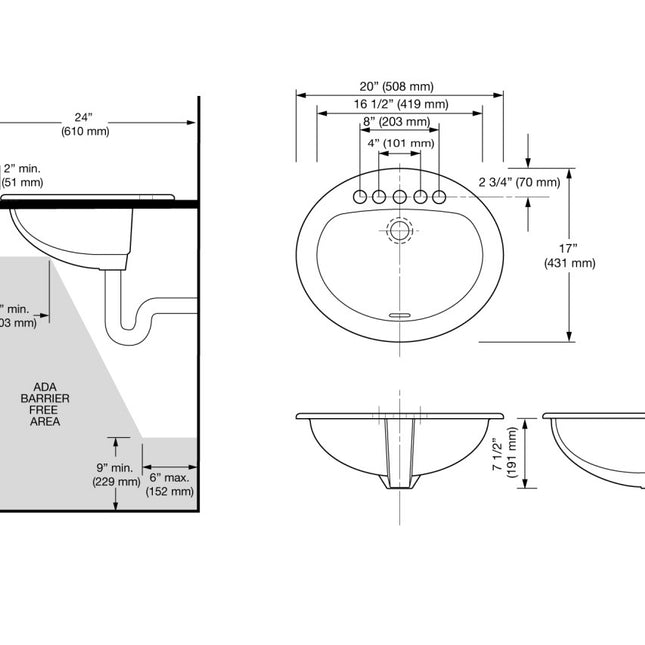 Sloan Drop-In Lavatory Sink White SS-3002-STG