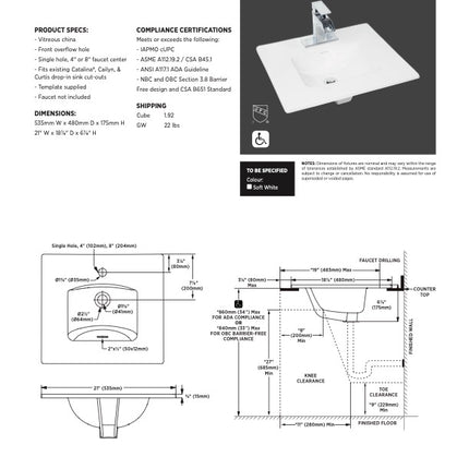 6410EZF Brynne Rectangular Drop In Lavatory Easy Fix 1 Hole
