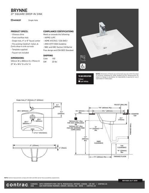 6410EZF Brynne Rectangular Drop In Lavatory Easy Fix 1 Hole