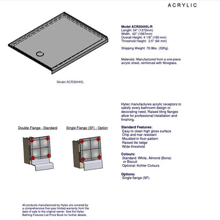 Hytec Accessible Shower Base w/ Right Hand Drain ACR20445R-0