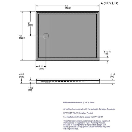 Hytec Accessible Shower Base w/ Right Hand Drain ACR20445R-0