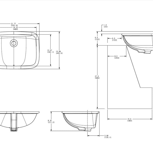 Sloan Rectangular Bathroom Sink Undermount White SS-3021