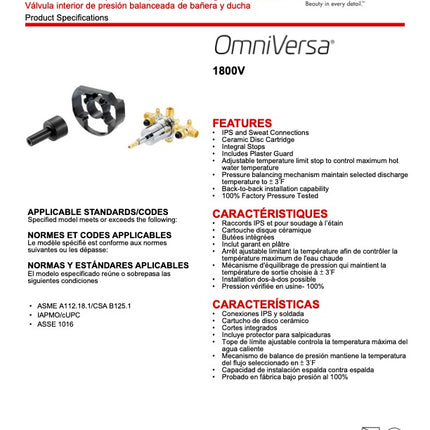 Luxart 1800V OMNIVERSA Pressure Balanced Tub and Shower Rough-In Valve