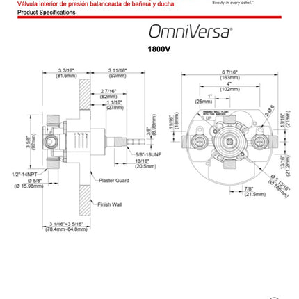 Luxart 1800V OMNIVERSA Pressure Balanced Tub and Shower Rough-In Valve